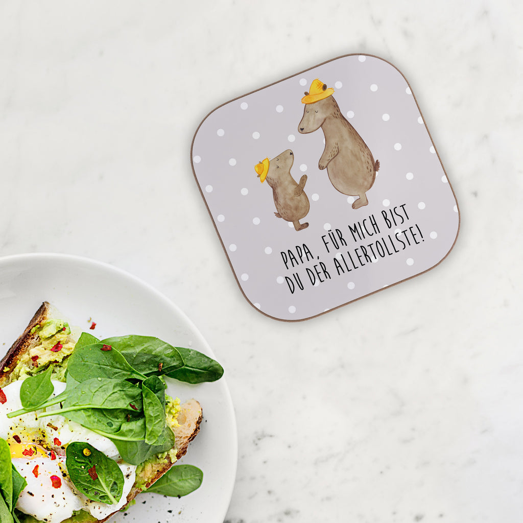 Quadratische Untersetzer Bären mit Hut Bierdeckel, Glasuntersetzer, Untersetzer Gläser, Getränkeuntersetzer, Familie, Vatertag, Muttertag, Bruder, Schwester, Mama, Papa, Oma, Opa, Bär, Bären, Vater, Papi, Paps, Dad, Daddy, Lieblingsmensch, Sohn, Söhne, Kind, Kinder, Vater-Sohn, Family, Vorbild