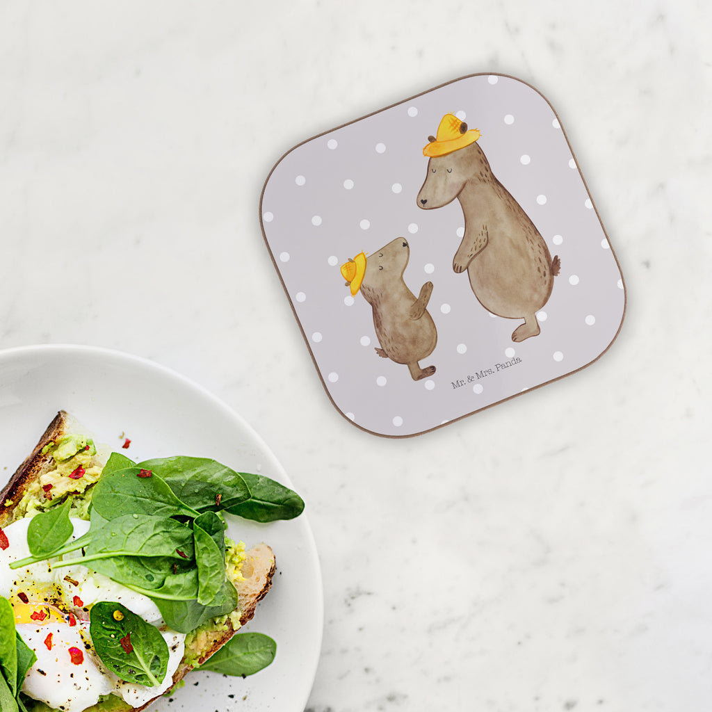 Quadratische Untersetzer Bären mit Hut Bierdeckel, Glasuntersetzer, Untersetzer Gläser, Getränkeuntersetzer, Familie, Vatertag, Muttertag, Bruder, Schwester, Mama, Papa, Oma, Opa, Bär, Bären, Vater, Papi, Paps, Dad, Daddy, Lieblingsmensch, Sohn, Söhne, Kind, Kinder, Vater-Sohn, Family, Vorbild
