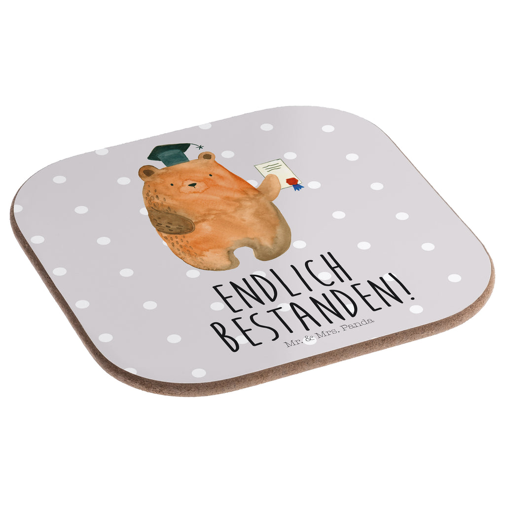 Quadratische Untersetzer Prüfungsbär Bierdeckel, Glasuntersetzer, Untersetzer Gläser, Getränkeuntersetzer, Bär, Teddy, Teddybär, Abitur, Prüfungen, Prüfung bestanden, Abschluss, Zeugnis, Abschlusszeugnis