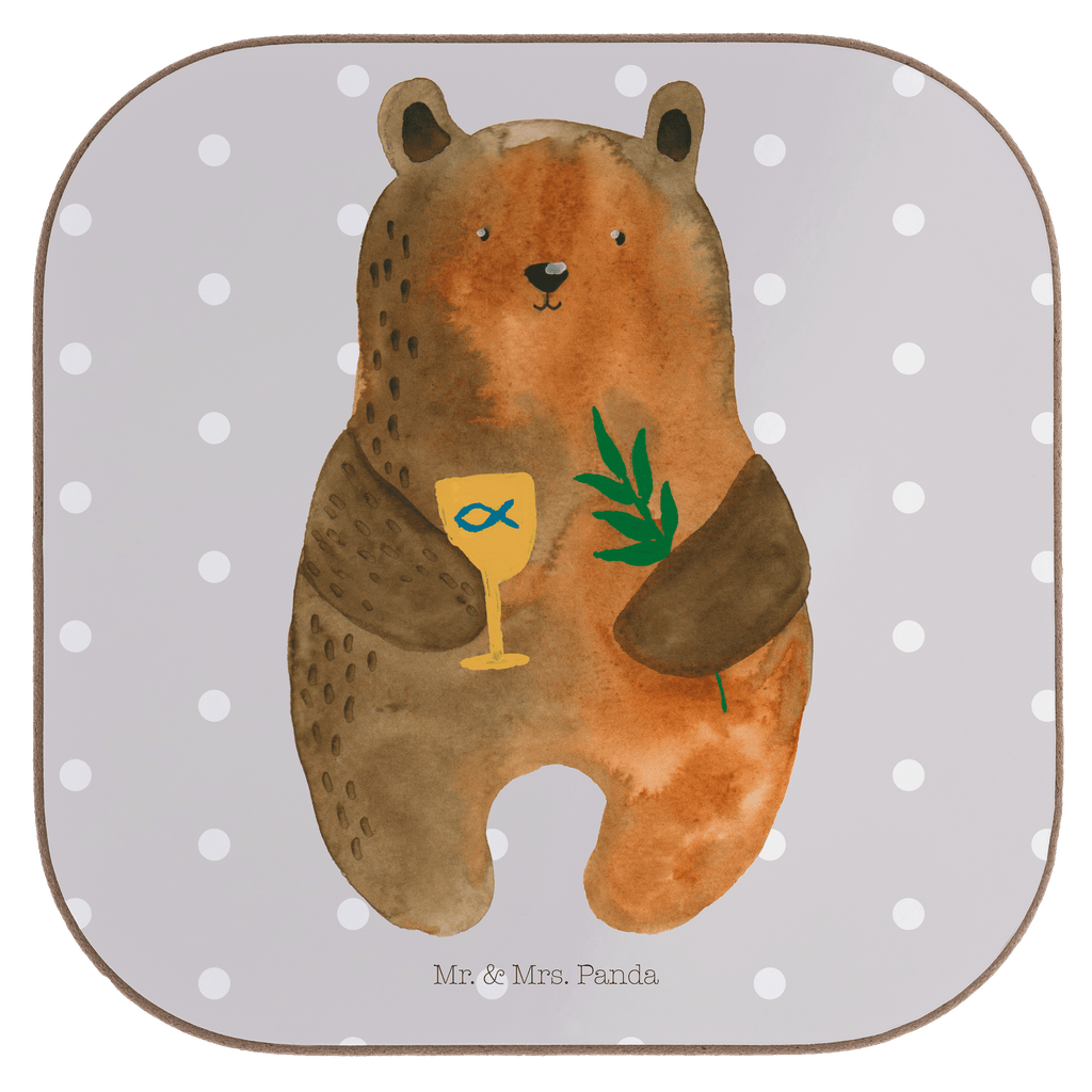 Quadratische Untersetzer Konfirmation-Bär Bierdeckel, Glasuntersetzer, Untersetzer Gläser, Getränkeuntersetzer, Bär, Teddy, Teddybär, Konfirmation, Kirche, evangelisch, Gottesdienst