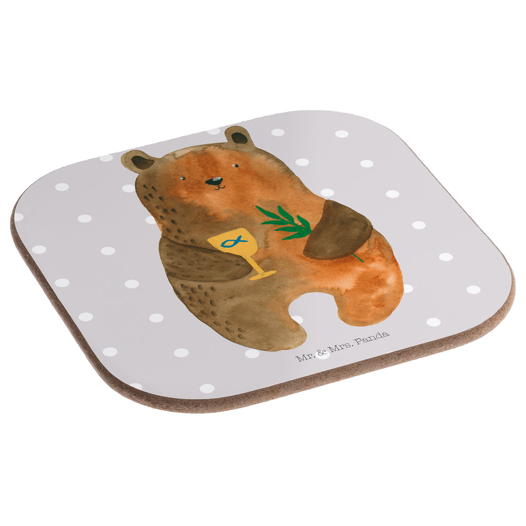 Quadratische Untersetzer Konfirmation-Bär Bierdeckel, Glasuntersetzer, Untersetzer Gläser, Getränkeuntersetzer, Bär, Teddy, Teddybär, Konfirmation, Kirche, evangelisch, Gottesdienst