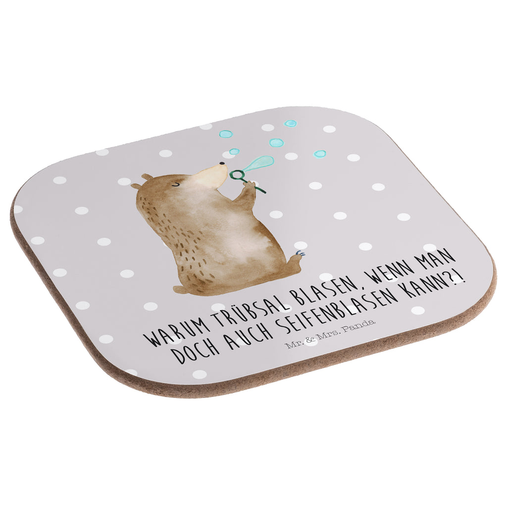 Quadratische Untersetzer Bär Seifenblasen Bierdeckel, Glasuntersetzer, Untersetzer Gläser, Getränkeuntersetzer, Bär, Teddy, Teddybär, Seifenblasen Bär Lustig Sein Glücklich Traurig Happy