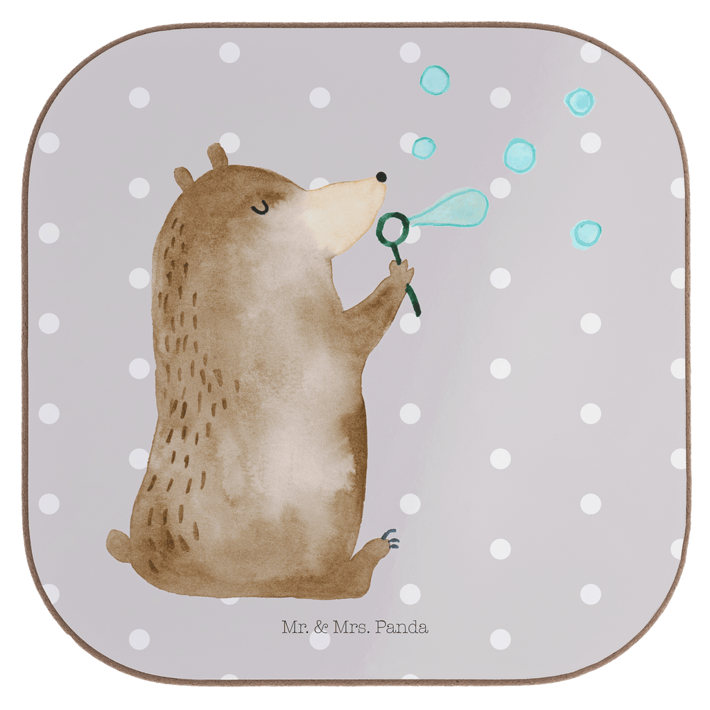 Quadratische Untersetzer Bär Seifenblasen Bierdeckel, Glasuntersetzer, Untersetzer Gläser, Getränkeuntersetzer, Bär, Teddy, Teddybär, Seifenblasen Bär Lustig Sein Glücklich Traurig Happy