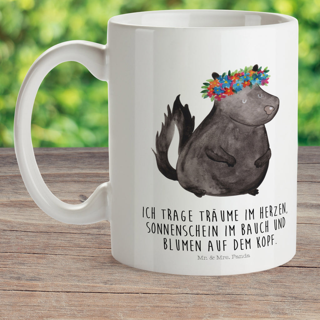 Kindertasse Stinktier Blumenmaedchen Kunststoff Tasse, Kindergarten, Tasse, Trinkbecher, Camping Becher, Kaffeetasse, Kunststoffbecher, Kindergartenbecher, Outdoorgeschirr, Kunststoffgeschirr, Reisebecher, Reisetasse, Kinderbecher, Stinktier, Skunk, Wildtier, Raubtier, Stinker, Stinki, Yoga, Namaste, Lebe, Liebe, Lache