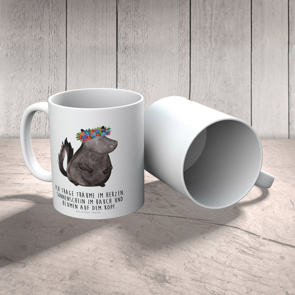 Kindertasse Stinktier Blumenmaedchen Kunststoff Tasse, Kindergarten, Tasse, Trinkbecher, Camping Becher, Kaffeetasse, Kunststoffbecher, Kindergartenbecher, Outdoorgeschirr, Kunststoffgeschirr, Reisebecher, Reisetasse, Kinderbecher, Stinktier, Skunk, Wildtier, Raubtier, Stinker, Stinki, Yoga, Namaste, Lebe, Liebe, Lache