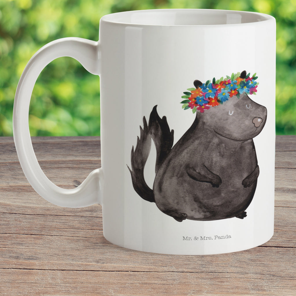 Kindertasse Stinktier Blumenmaedchen Kunststoff Tasse, Kindergarten, Tasse, Trinkbecher, Camping Becher, Kaffeetasse, Kunststoffbecher, Kindergartenbecher, Outdoorgeschirr, Kunststoffgeschirr, Reisebecher, Reisetasse, Kinderbecher, Stinktier, Skunk, Wildtier, Raubtier, Stinker, Stinki, Yoga, Namaste, Lebe, Liebe, Lache