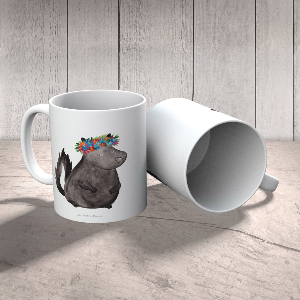Kindertasse Stinktier Blumenmaedchen Kunststoff Tasse, Kindergarten, Tasse, Trinkbecher, Camping Becher, Kaffeetasse, Kunststoffbecher, Kindergartenbecher, Outdoorgeschirr, Kunststoffgeschirr, Reisebecher, Reisetasse, Kinderbecher, Stinktier, Skunk, Wildtier, Raubtier, Stinker, Stinki, Yoga, Namaste, Lebe, Liebe, Lache