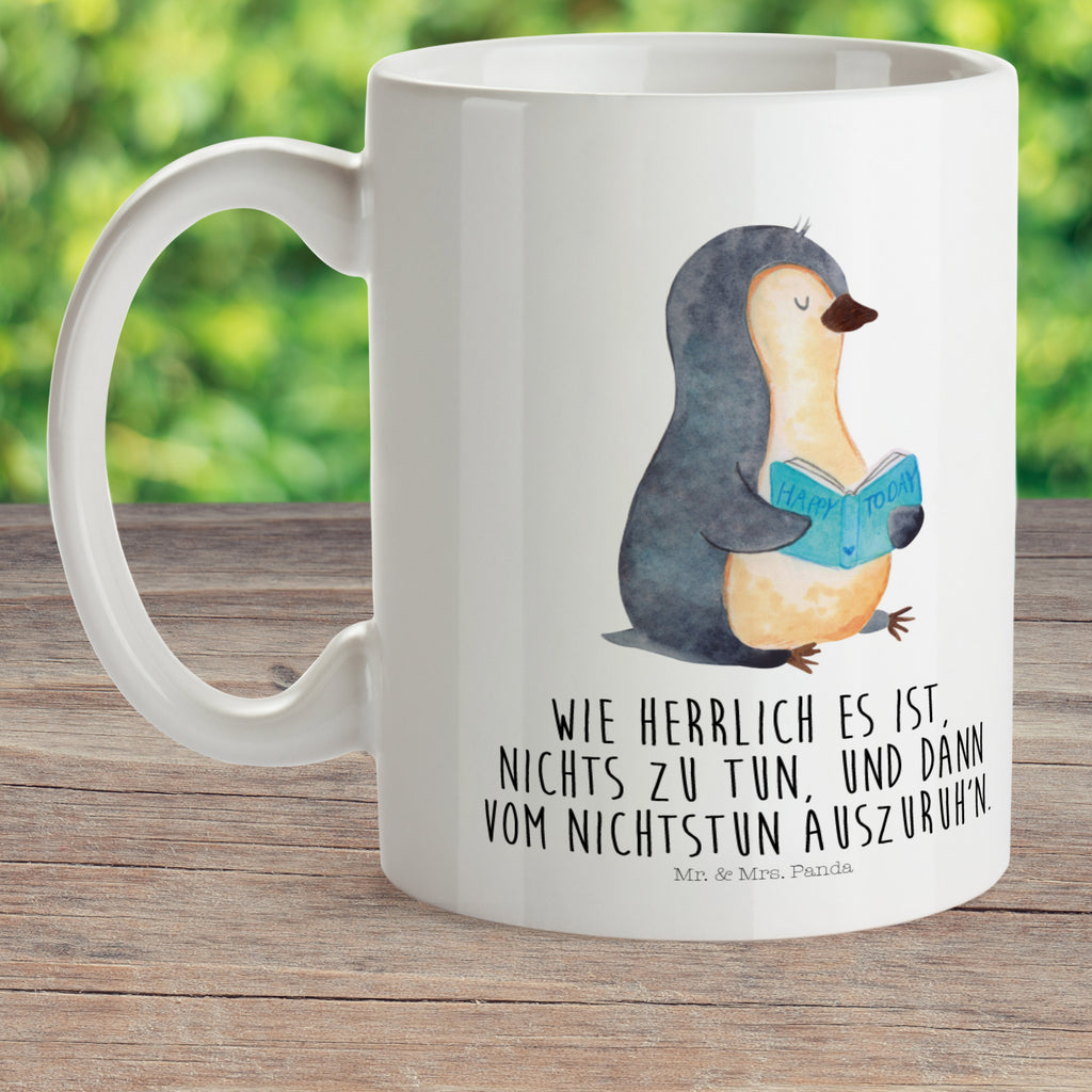 Kindertasse Pinguin Buch Kunststoff Tasse, Kindergarten, Tasse, Trinkbecher, Camping Becher, Kaffeetasse, Kunststoffbecher, Kindergartenbecher, Outdoorgeschirr, Kunststoffgeschirr, Reisebecher, Reisetasse, Kinderbecher, Pinguin, Pinguine, Buch, Lesen, Bücherwurm, Nichtstun, Faulenzen, Ferien, Urlaub, Freizeit