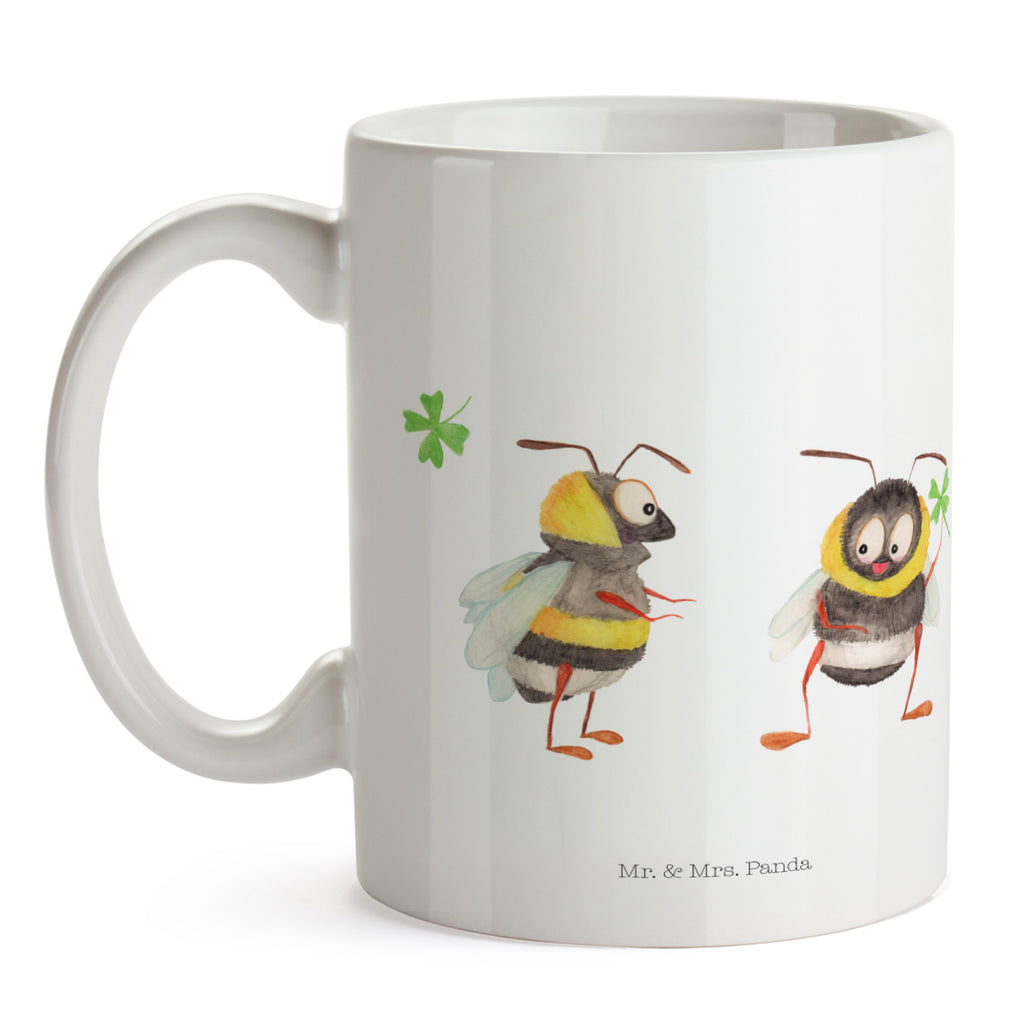 Tasse Hummeln mit Kleeblatt Hummel, Biene, Spruch positiv, Biene Deko, Spruch schön, glücklich sein, glücklich werden, Spruch fröhlich Becher, Kaffeetasse, Kaffeebecher, Tee, Frühstück, Büro  süße Tiermotive, gute Laune, lustige Sprüche, Tiere