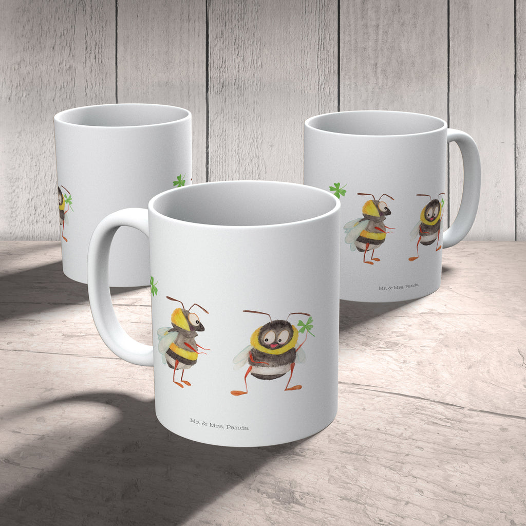 Tasse Hummeln mit Kleeblatt Hummel, Biene, Spruch positiv, Biene Deko, Spruch schön, glücklich sein, glücklich werden, Spruch fröhlich Becher, Kaffeetasse, Kaffeebecher, Tee, Frühstück, Büro  süße Tiermotive, gute Laune, lustige Sprüche, Tiere