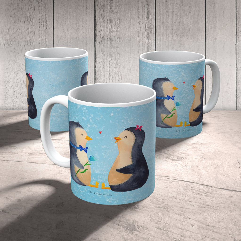Tasse Pinguin Pärchen Pinguin, Pinguine, Liebe, Liebespaar, Liebesbeweis, Liebesgeschenk, Verlobung, Jahrestag, Hochzeitstag, Hochzeit, Hochzeitsgeschenk, große Liebe, Traumpaar Becher, Kaffeetasse, Kaffeebecher, Tee, Frühstück, Büro  Pinguin
