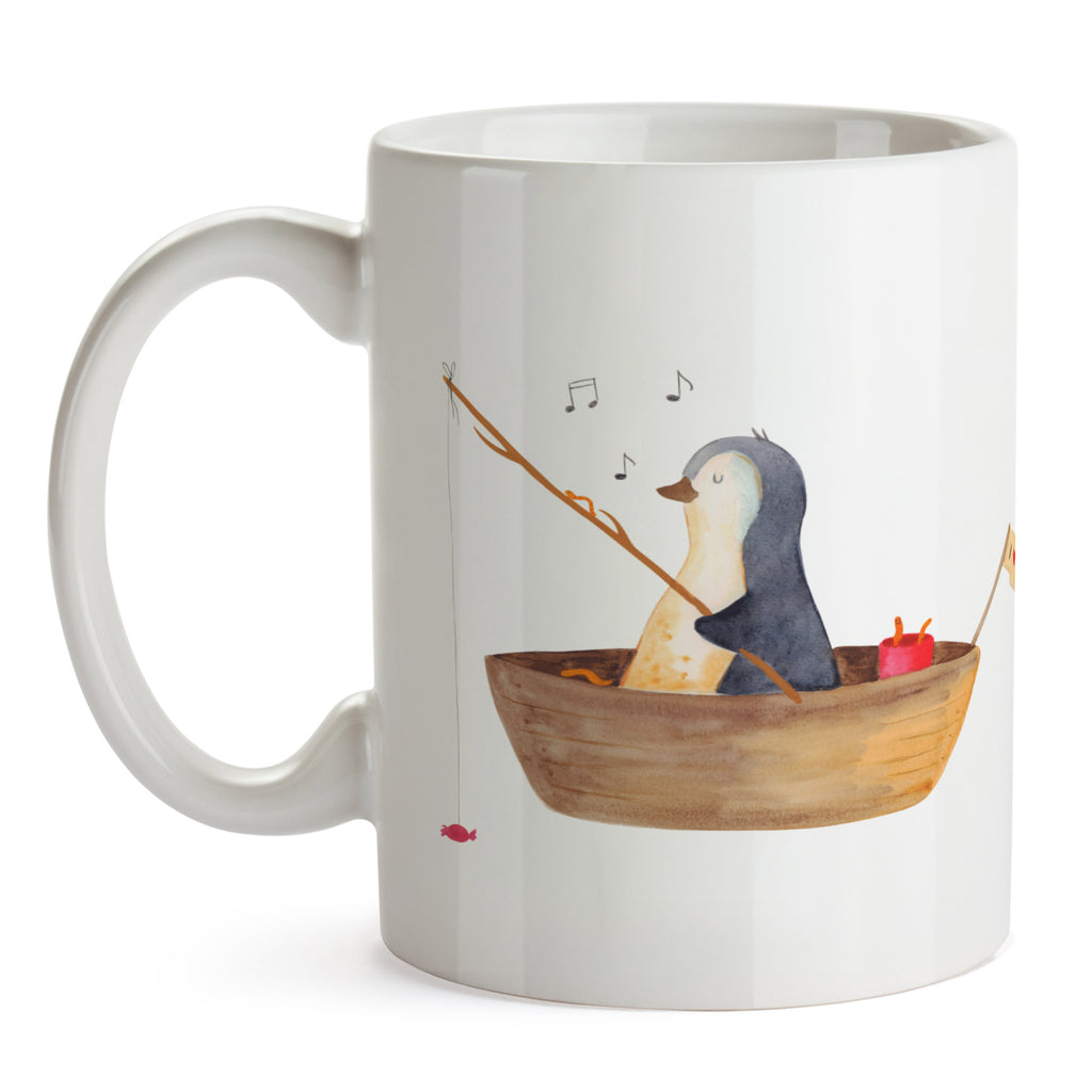 Tasse Pinguin Angelboot Pinguin, Pinguine, Angeln, Boot, Angelboot, Lebenslust, Leben, genießen, Motivation, Neustart, Neuanfang, Trennung, Scheidung, Geschenkidee Liebeskummer,	 Becher, Kaffeetasse, Kaffeebecher, Tee, Frühstück, Büro  Pinguin