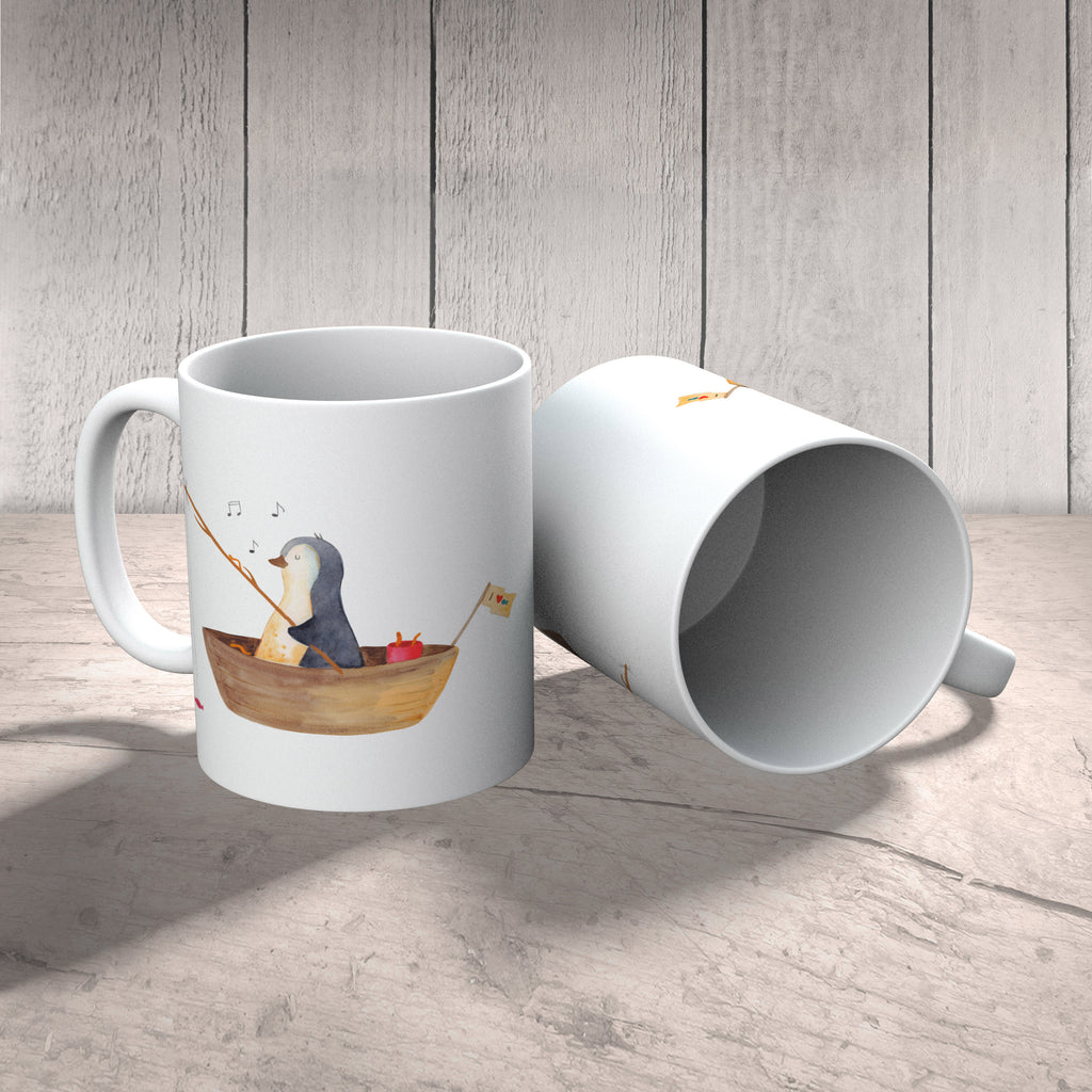 Tasse Pinguin Angelboot Pinguin, Pinguine, Angeln, Boot, Angelboot, Lebenslust, Leben, genießen, Motivation, Neustart, Neuanfang, Trennung, Scheidung, Geschenkidee Liebeskummer,	 Becher, Kaffeetasse, Kaffeebecher, Tee, Frühstück, Büro  Pinguin