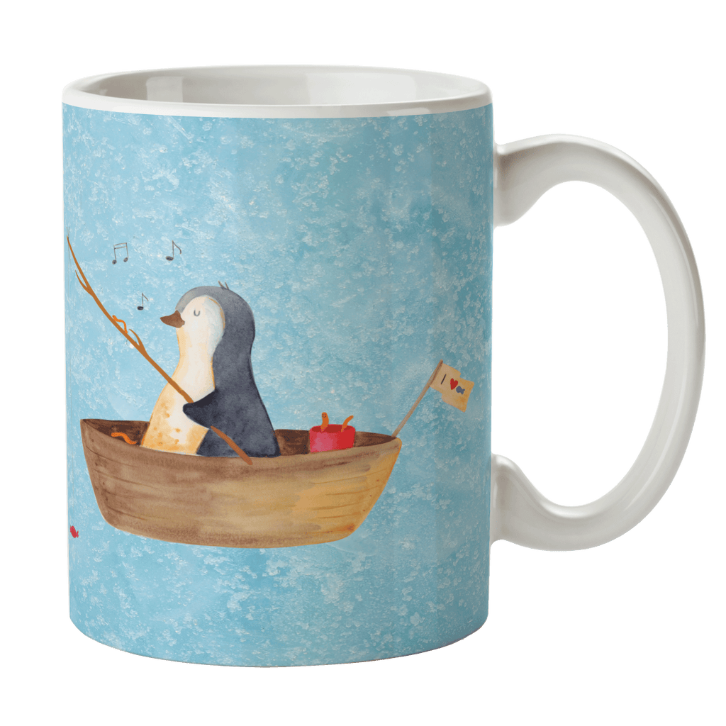 Tasse Pinguin Angelboot Pinguin, Pinguine, Angeln, Boot, Angelboot, Lebenslust, Leben, genießen, Motivation, Neustart, Neuanfang, Trennung, Scheidung, Geschenkidee Liebeskummer,	 Becher, Kaffeetasse, Kaffeebecher, Tee, Frühstück, Büro  Pinguin