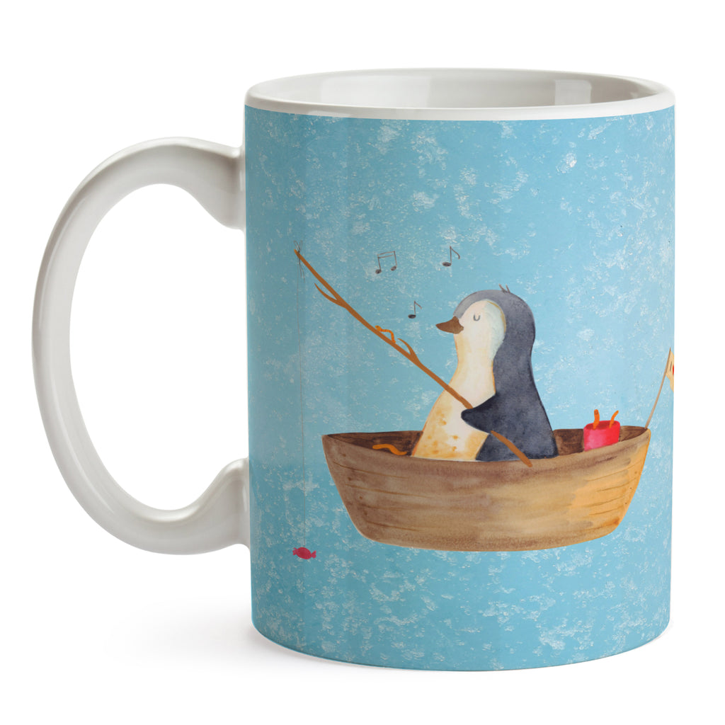 Tasse Pinguin Angelboot Pinguin, Pinguine, Angeln, Boot, Angelboot, Lebenslust, Leben, genießen, Motivation, Neustart, Neuanfang, Trennung, Scheidung, Geschenkidee Liebeskummer,	 Becher, Kaffeetasse, Kaffeebecher, Tee, Frühstück, Büro  Pinguin
