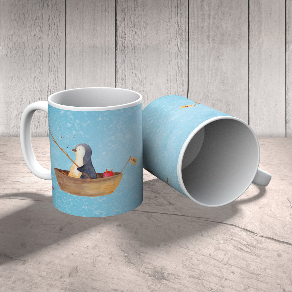 Tasse Pinguin Angelboot Pinguin, Pinguine, Angeln, Boot, Angelboot, Lebenslust, Leben, genießen, Motivation, Neustart, Neuanfang, Trennung, Scheidung, Geschenkidee Liebeskummer,	 Becher, Kaffeetasse, Kaffeebecher, Tee, Frühstück, Büro  Pinguin