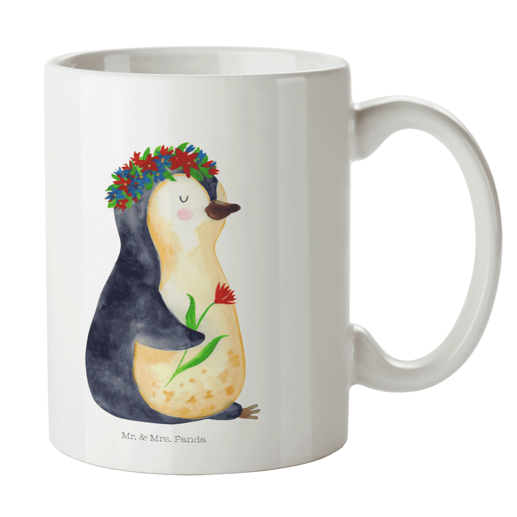 Tasse Pinguin Blumenkranz Pinguin, Pinguine, Blumenkranz, Universum, Leben, Wünsche, Ziele, Lebensziele, Motivation, Lebenslust, Liebeskummer, Geschenkidee	 Becher, Kaffeetasse, Kaffeebecher, Tee, Frühstück, Büro  Pinguin