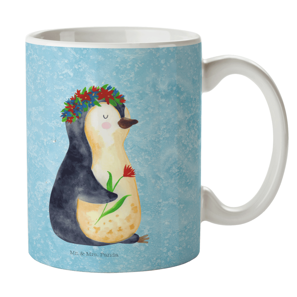 Tasse Pinguin Blumenkranz Pinguin, Pinguine, Blumenkranz, Universum, Leben, Wünsche, Ziele, Lebensziele, Motivation, Lebenslust, Liebeskummer, Geschenkidee	 Becher, Kaffeetasse, Kaffeebecher, Tee, Frühstück, Büro  Pinguin