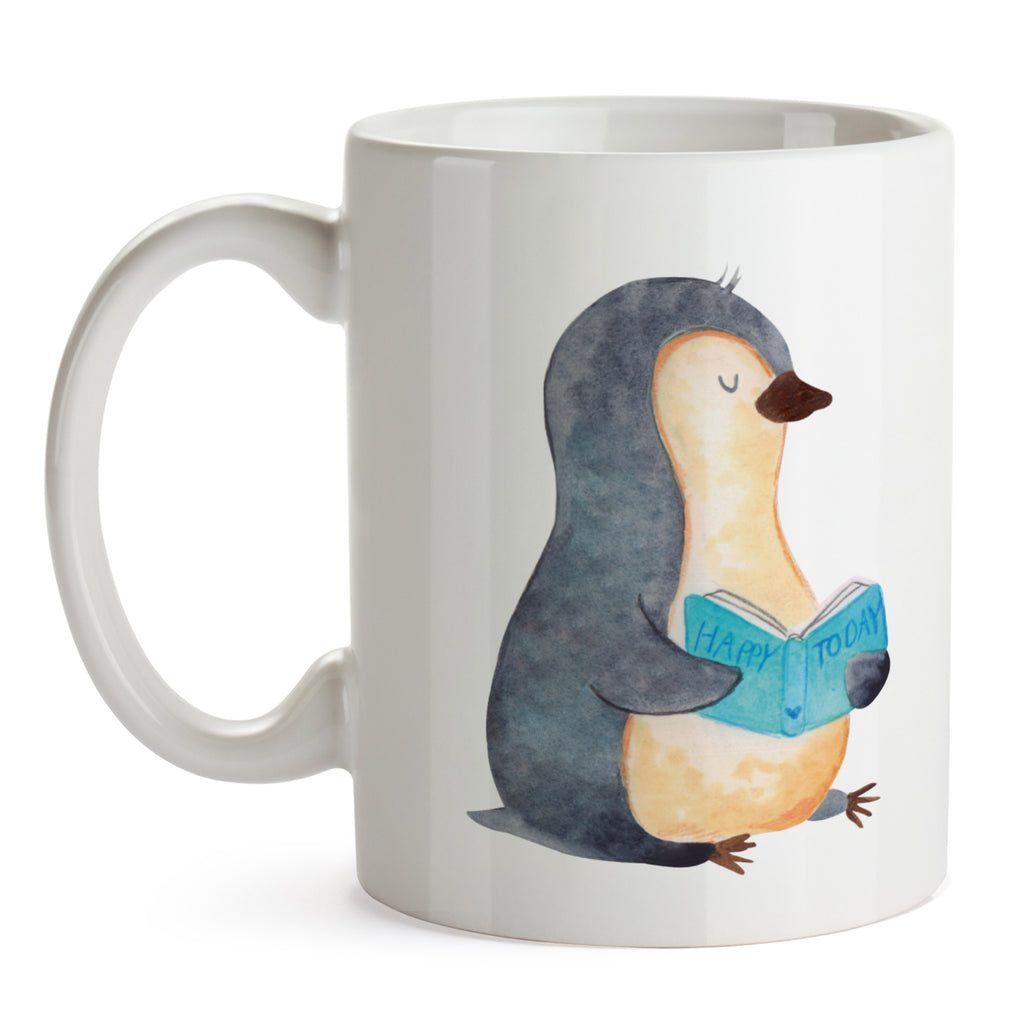 Tasse Pinguin Buch Pinguin, Pinguine, Buch, Lesen, Bücherwurm, Nichtstun, Faulenzen, Ferien, Urlaub, Freizeit,	 Becher, Kaffeetasse, Kaffeebecher, Tee, Frühstück, Büro  Pinguin