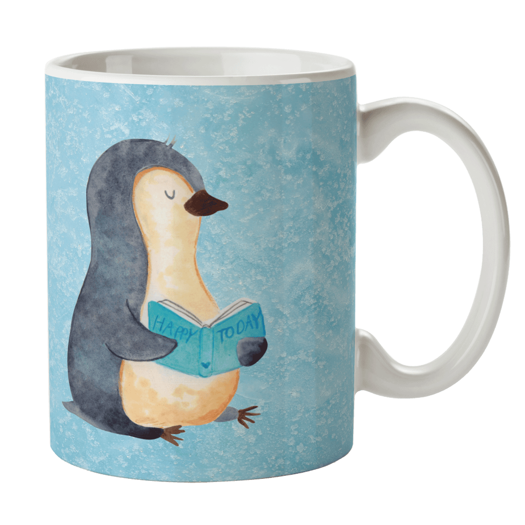 Tasse Pinguin Buch Pinguin, Pinguine, Buch, Lesen, Bücherwurm, Nichtstun, Faulenzen, Ferien, Urlaub, Freizeit,	 Becher, Kaffeetasse, Kaffeebecher, Tee, Frühstück, Büro  Pinguin