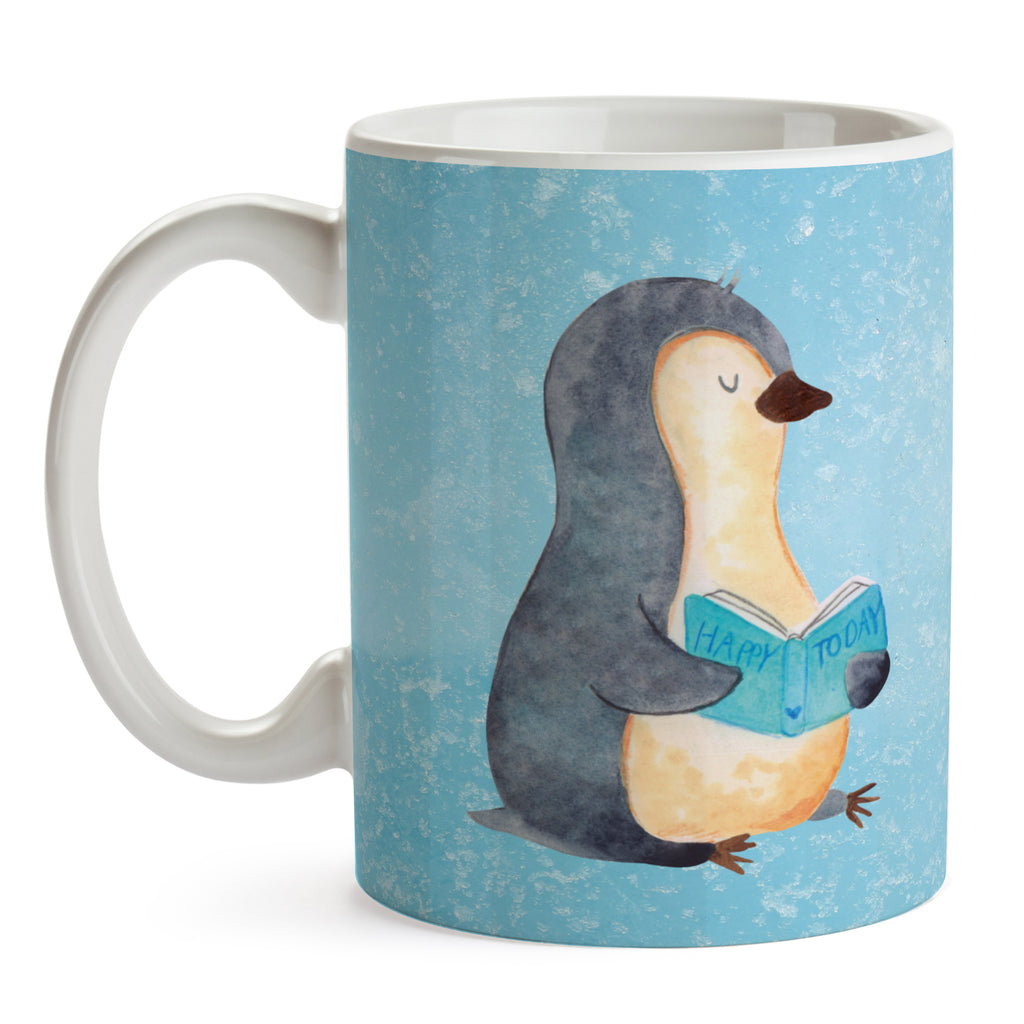 Tasse Pinguin Buch Pinguin, Pinguine, Buch, Lesen, Bücherwurm, Nichtstun, Faulenzen, Ferien, Urlaub, Freizeit,	 Becher, Kaffeetasse, Kaffeebecher, Tee, Frühstück, Büro  Pinguin