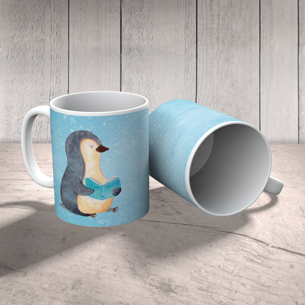 Tasse Pinguin Buch Pinguin, Pinguine, Buch, Lesen, Bücherwurm, Nichtstun, Faulenzen, Ferien, Urlaub, Freizeit,	 Becher, Kaffeetasse, Kaffeebecher, Tee, Frühstück, Büro  Pinguin