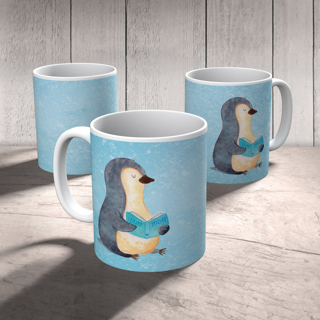 Tasse Pinguin Buch Pinguin, Pinguine, Buch, Lesen, Bücherwurm, Nichtstun, Faulenzen, Ferien, Urlaub, Freizeit,	 Becher, Kaffeetasse, Kaffeebecher, Tee, Frühstück, Büro  Pinguin