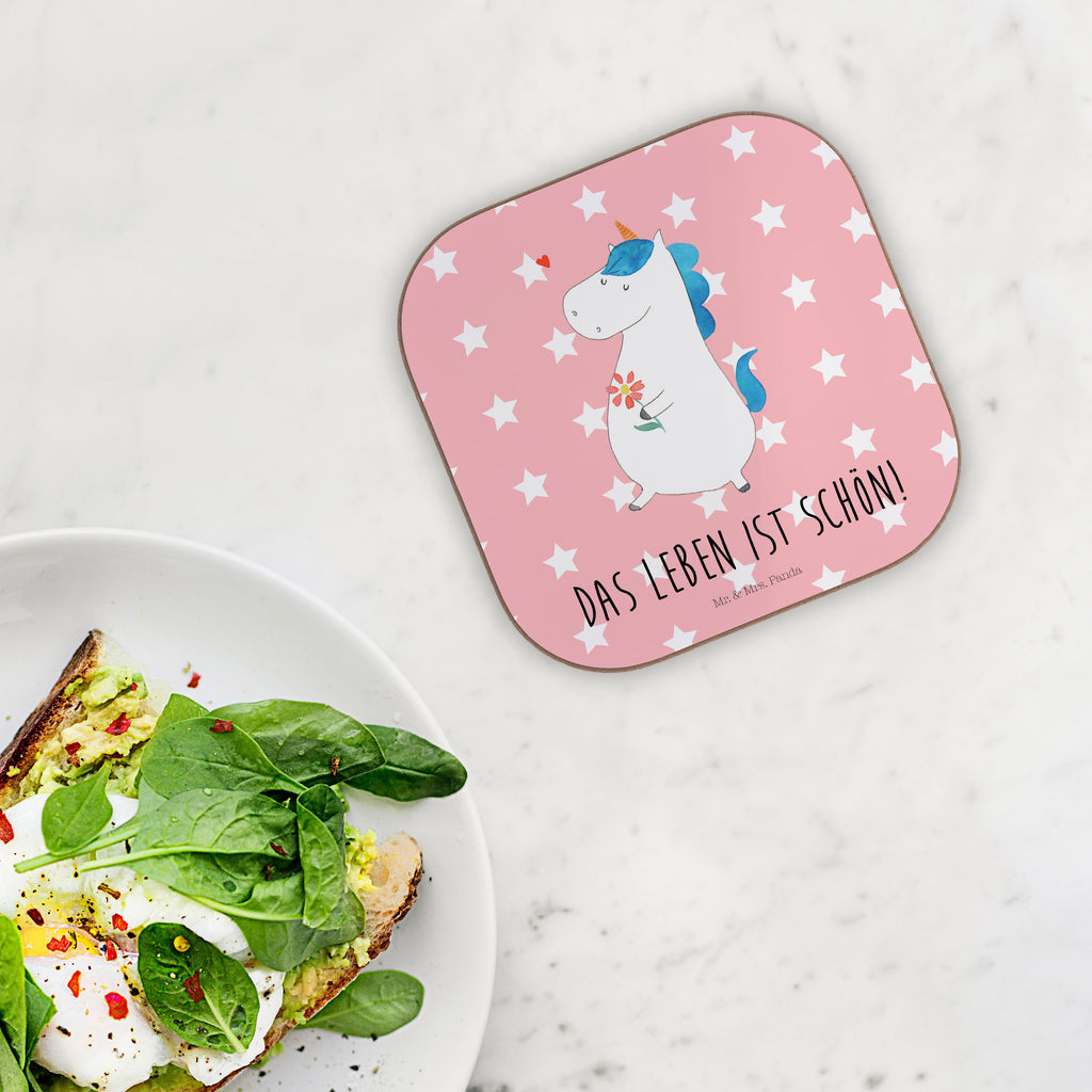 Quadratische Untersetzer Einhorn Spaziergang Bierdeckel, Glasuntersetzer, Untersetzer Gläser, Getränkeuntersetzer, Einhorn, Einhörner, Einhorn Deko, Pegasus, Unicorn, Glitzer, Blumen, Spaziergang, Motivation, Gute Laune, Freude, Freundin, Mutter, Schwester