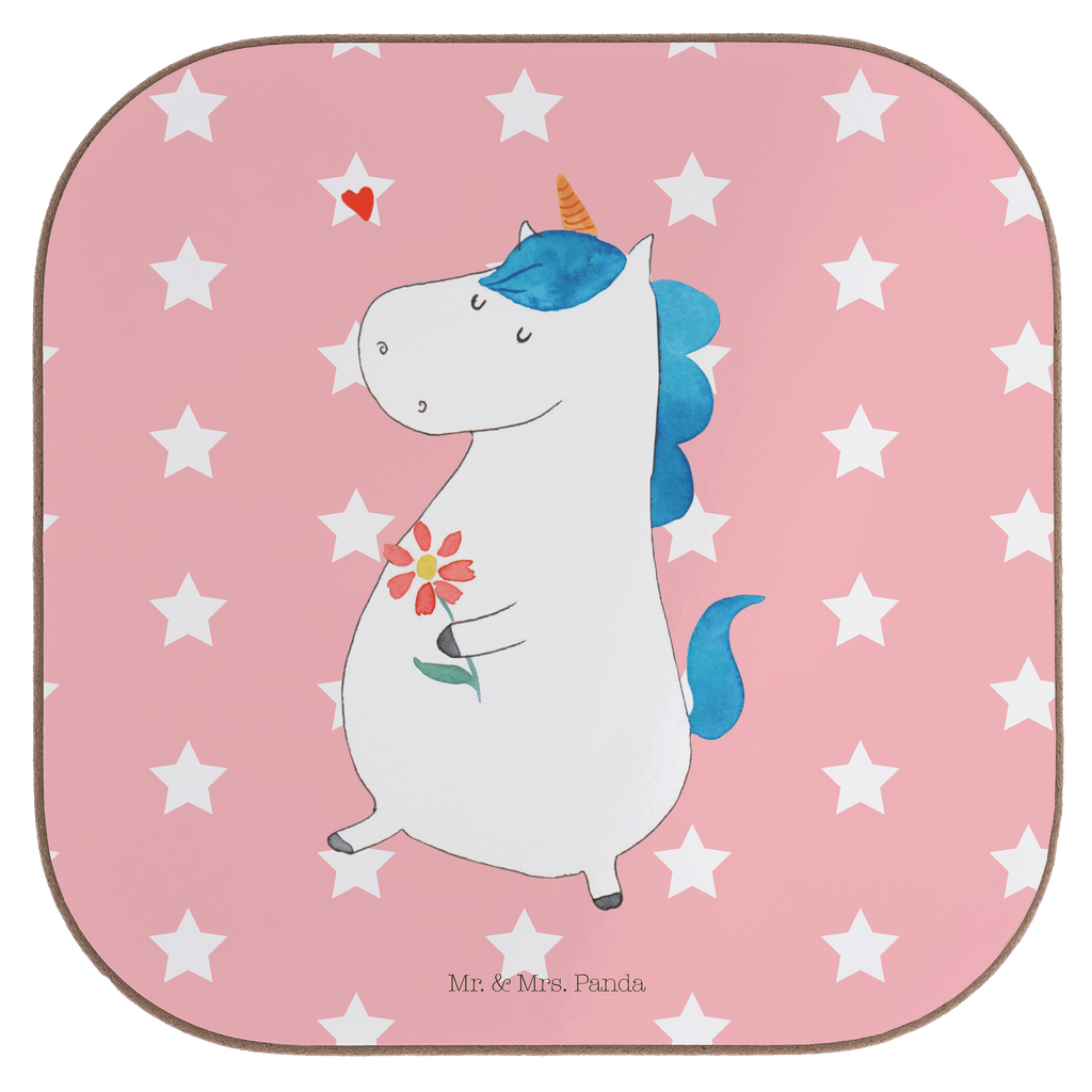 Quadratische Untersetzer Einhorn Spaziergang Bierdeckel, Glasuntersetzer, Untersetzer Gläser, Getränkeuntersetzer, Einhorn, Einhörner, Einhorn Deko, Pegasus, Unicorn, Glitzer, Blumen, Spaziergang, Motivation, Gute Laune, Freude, Freundin, Mutter, Schwester