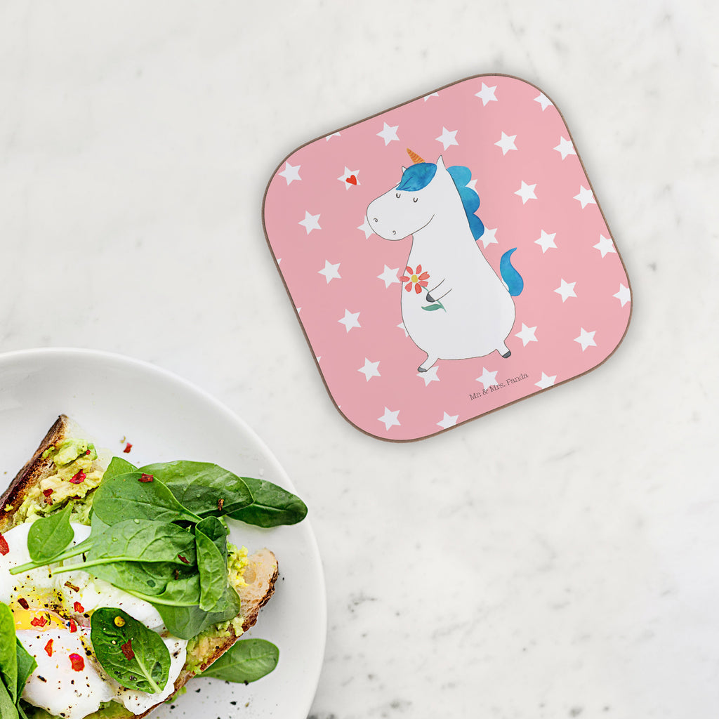 Quadratische Untersetzer Einhorn Spaziergang Bierdeckel, Glasuntersetzer, Untersetzer Gläser, Getränkeuntersetzer, Einhorn, Einhörner, Einhorn Deko, Pegasus, Unicorn, Glitzer, Blumen, Spaziergang, Motivation, Gute Laune, Freude, Freundin, Mutter, Schwester