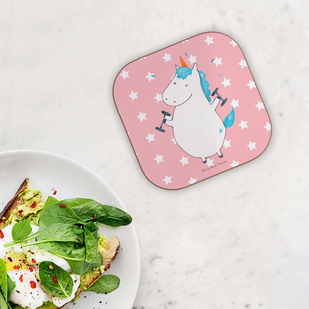 Quadratische Untersetzer Einhorn Fitness Bierdeckel, Glasuntersetzer, Untersetzer Gläser, Getränkeuntersetzer, Einhorn, Einhörner, Einhorn Deko, Pegasus, Unicorn, Gym, Fitness, Fitnessstudio, Diät, Abnehmen, Sport, Pumpen, Geräte, Sixpack
