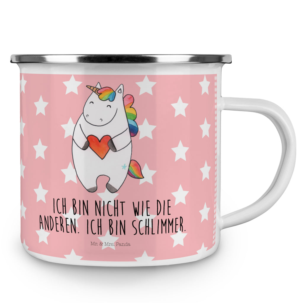 Camping Emaille Tasse Einhorn Herz Campingtasse, Trinkbecher, Metalltasse, Outdoor Tasse, Emaille Trinkbecher, Blechtasse Outdoor, Emaille Campingbecher, Edelstahl Trinkbecher, Metalltasse für Camping, Kaffee Blechtasse, Camping Tasse Metall, Einhorn, Einhörner, Einhorn Deko, Pegasus, Unicorn, Herz, schlimm, böse, witzig, lustig, Freundin, anders, bunt