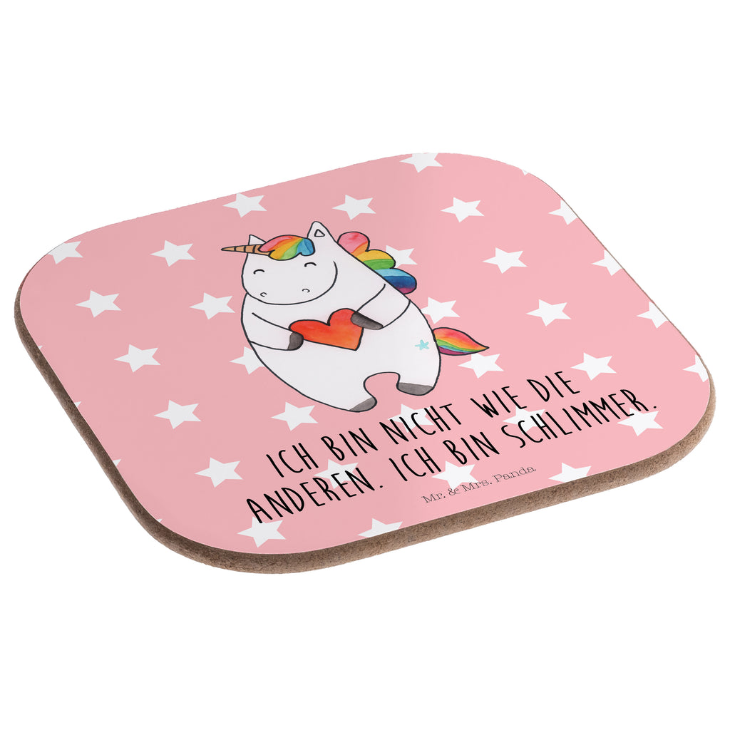 Quadratische Untersetzer Einhorn Herz Bierdeckel, Glasuntersetzer, Untersetzer Gläser, Getränkeuntersetzer, Einhorn, Einhörner, Einhorn Deko, Pegasus, Unicorn, Herz, schlimm, böse, witzig, lustig, Freundin, anders, bunt