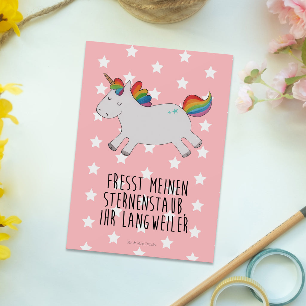 Postkarte Einhorn Happy Geschenkkarte, Grußkarte, Karte, Einladung, Ansichtskarte, Geburtstagskarte, Einladungskarte, Einhorn, Einhörner, Einhorn Deko, Pegasus, Unicorn, glücklich, fröhlich, Spaß, Freude, Lebensfreude, witzig, spannend, Lächeln, Lachen