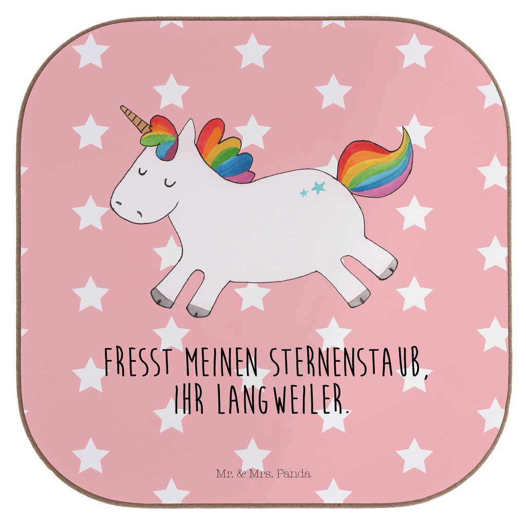 Quadratische Untersetzer Einhorn Happy Bierdeckel, Glasuntersetzer, Untersetzer Gläser, Getränkeuntersetzer, Einhorn, Einhörner, Einhorn Deko, Pegasus, Unicorn, glücklich, fröhlich, Spaß, Freude, Lebensfreude, witzig, spannend, Lächeln, Lachen