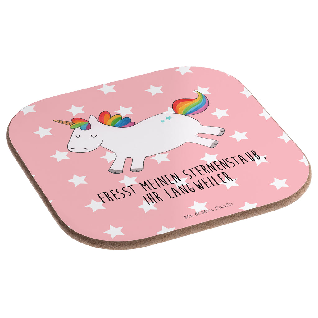 Quadratische Untersetzer Einhorn Happy Bierdeckel, Glasuntersetzer, Untersetzer Gläser, Getränkeuntersetzer, Einhorn, Einhörner, Einhorn Deko, Pegasus, Unicorn, glücklich, fröhlich, Spaß, Freude, Lebensfreude, witzig, spannend, Lächeln, Lachen