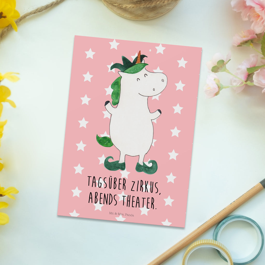 Postkarte Einhorn Joker Geschenkkarte, Grußkarte, Karte, Einladung, Ansichtskarte, Geburtstagskarte, Einladungskarte, Einhorn, Einhörner, Einhorn Deko, Pegasus, Unicorn, Hofnarr, Kasper, Gaukler, Mittelalter