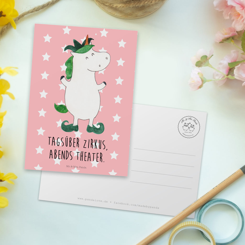 Postkarte Einhorn Joker Geschenkkarte, Grußkarte, Karte, Einladung, Ansichtskarte, Geburtstagskarte, Einladungskarte, Einhorn, Einhörner, Einhorn Deko, Pegasus, Unicorn, Hofnarr, Kasper, Gaukler, Mittelalter
