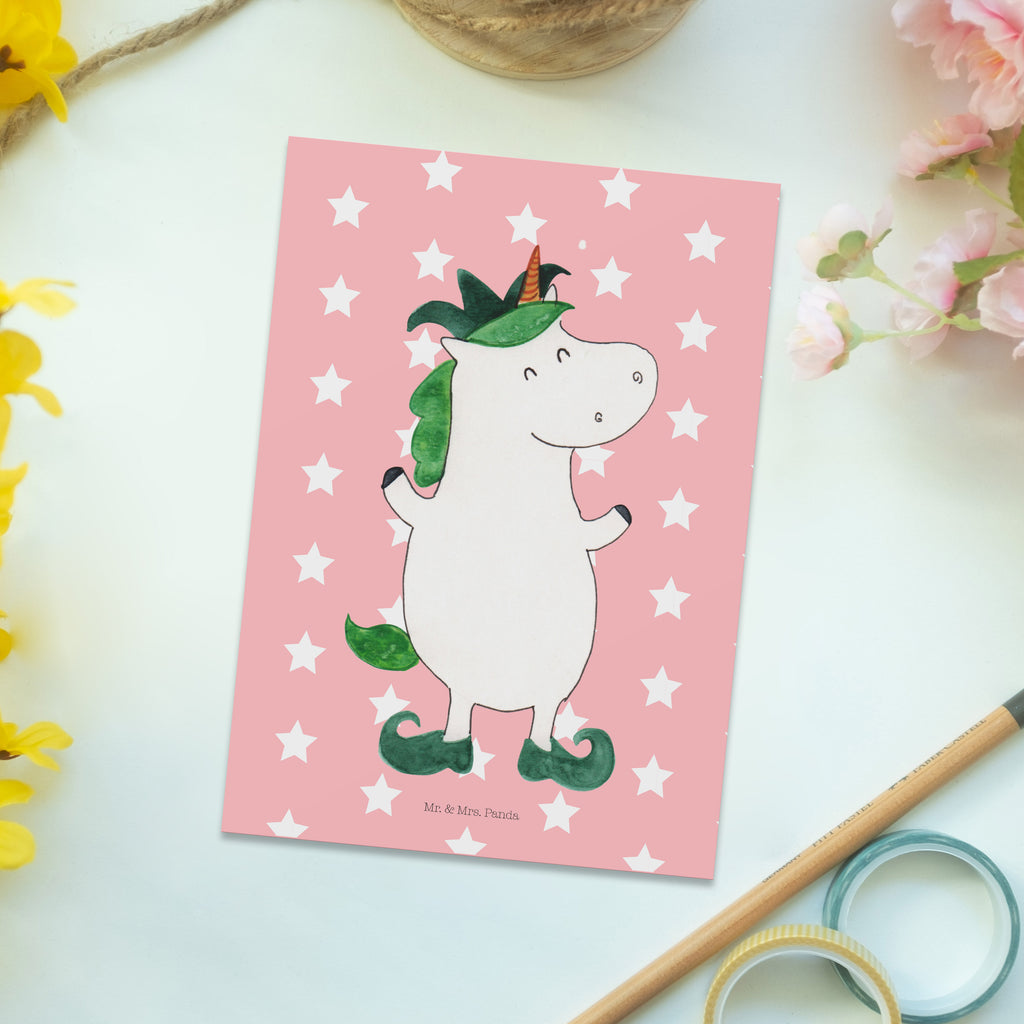 Postkarte Einhorn Joker Geschenkkarte, Grußkarte, Karte, Einladung, Ansichtskarte, Geburtstagskarte, Einladungskarte, Einhorn, Einhörner, Einhorn Deko, Pegasus, Unicorn, Hofnarr, Kasper, Gaukler, Mittelalter