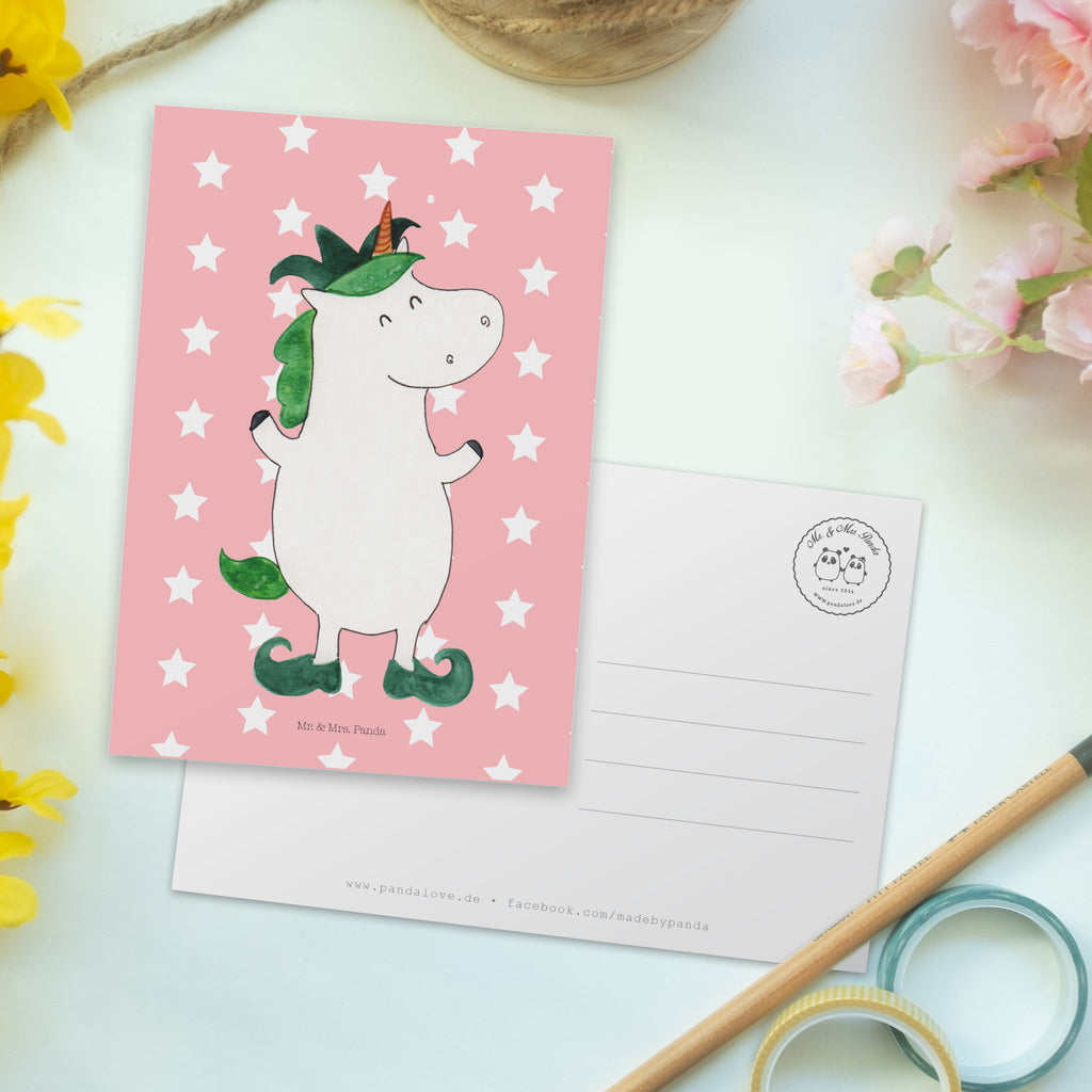 Postkarte Einhorn Joker Geschenkkarte, Grußkarte, Karte, Einladung, Ansichtskarte, Geburtstagskarte, Einladungskarte, Einhorn, Einhörner, Einhorn Deko, Pegasus, Unicorn, Hofnarr, Kasper, Gaukler, Mittelalter
