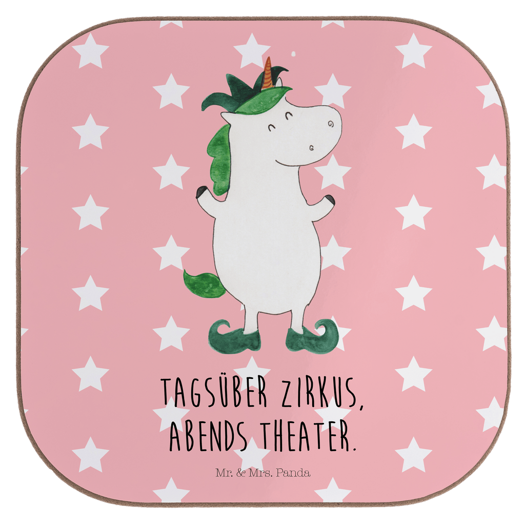Quadratische Untersetzer Einhorn Joker Bierdeckel, Glasuntersetzer, Untersetzer Gläser, Getränkeuntersetzer, Einhorn, Einhörner, Einhorn Deko, Pegasus, Unicorn, Hofnarr, Kasper, Gaukler, Mittelalter