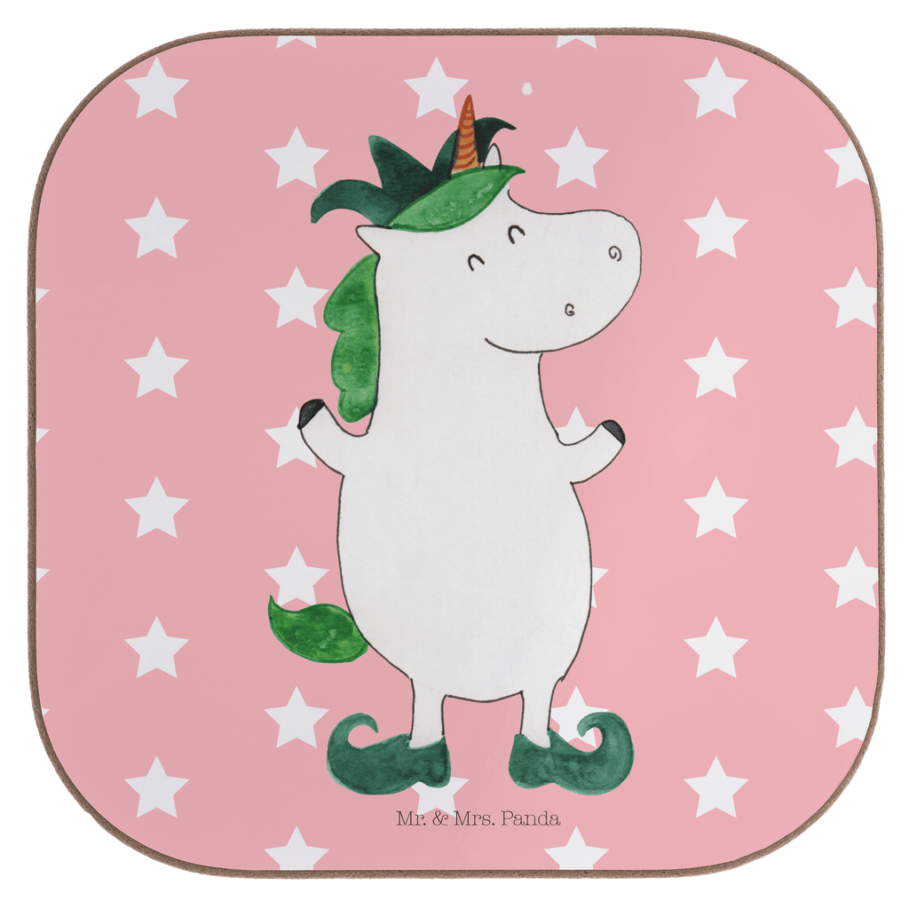 Quadratische Untersetzer Einhorn Joker Bierdeckel, Glasuntersetzer, Untersetzer Gläser, Getränkeuntersetzer, Einhorn, Einhörner, Einhorn Deko, Pegasus, Unicorn, Hofnarr, Kasper, Gaukler, Mittelalter