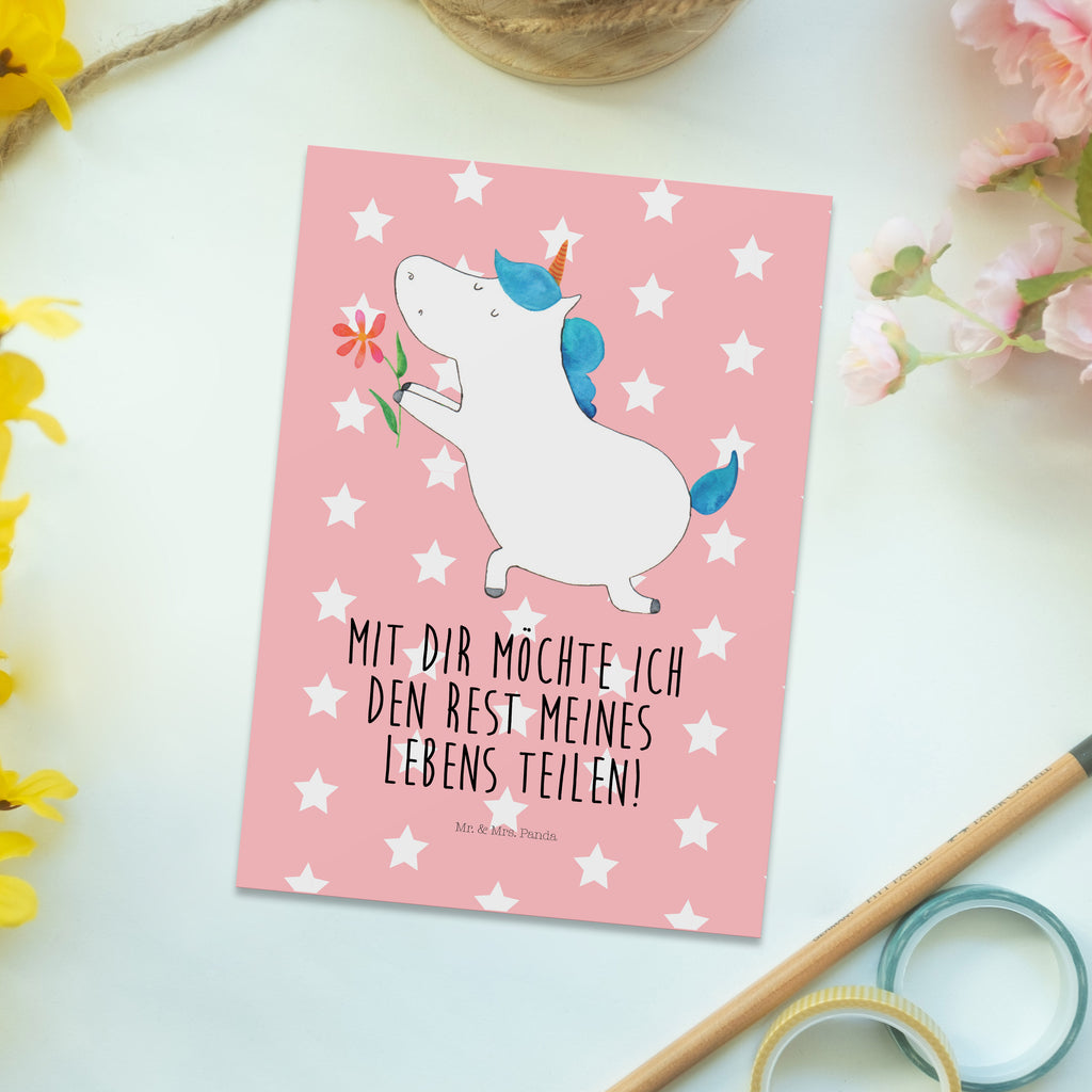 Postkarte Einhorn Blume Geschenkkarte, Grußkarte, Karte, Einladung, Ansichtskarte, Geburtstagskarte, Einladungskarte, Einhorn, Einhörner, Einhorn Deko, Pegasus, Unicorn, Liebe, Liebesbeweis, Antrag, Heiratsantrag, Verlobung, Ehepaar, Pärchen, Partner, Freund, Freundin, Ehe, heiraten