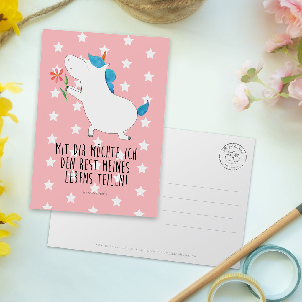 Postkarte Einhorn Blume Geschenkkarte, Grußkarte, Karte, Einladung, Ansichtskarte, Geburtstagskarte, Einladungskarte, Einhorn, Einhörner, Einhorn Deko, Pegasus, Unicorn, Liebe, Liebesbeweis, Antrag, Heiratsantrag, Verlobung, Ehepaar, Pärchen, Partner, Freund, Freundin, Ehe, heiraten