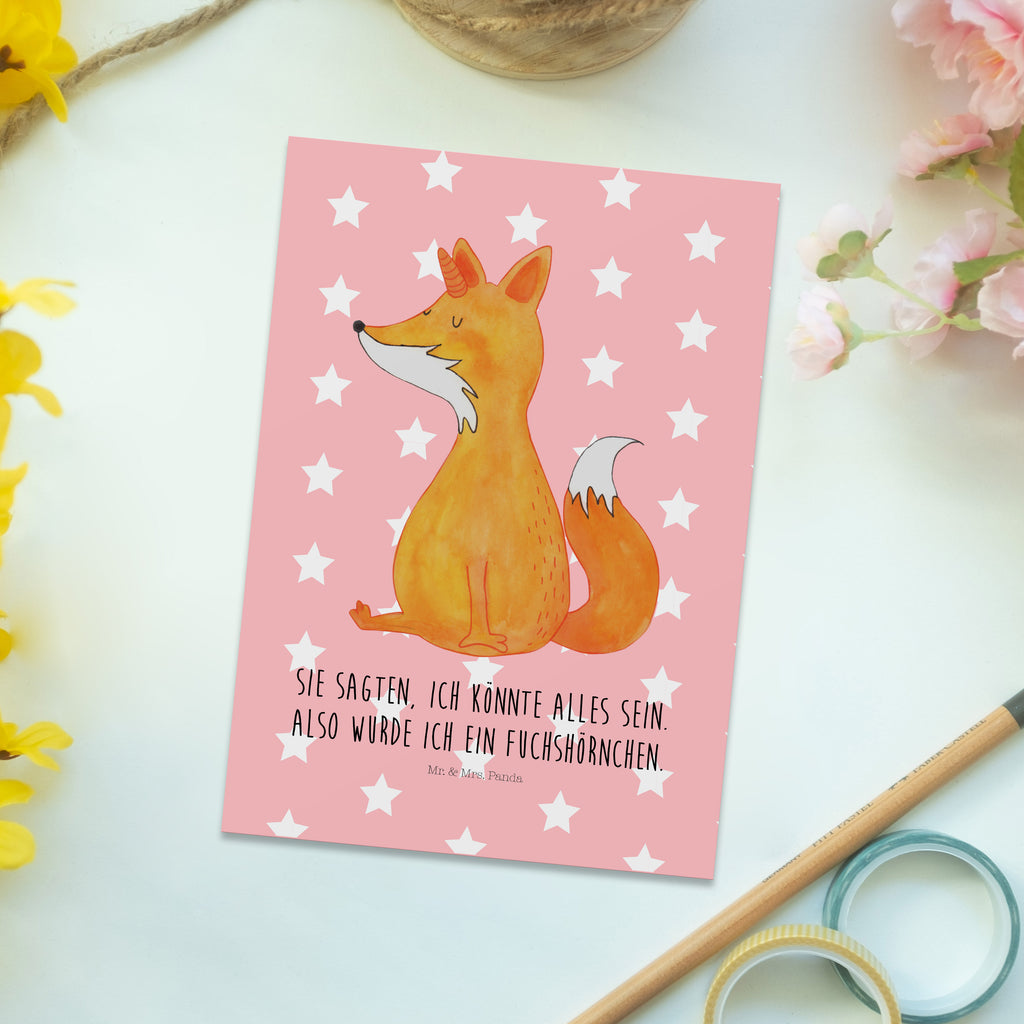 Postkarte Fuchshörnchen Geschenkkarte, Grußkarte, Karte, Einladung, Ansichtskarte, Geburtstagskarte, Einladungskarte, Einhorn, Einhörner, Einhorn Deko, Pegasus, Unicorn, Fuchs, Unicorns, Fuchshörnchen, Fuchshorn, Foxycorn, Füchse