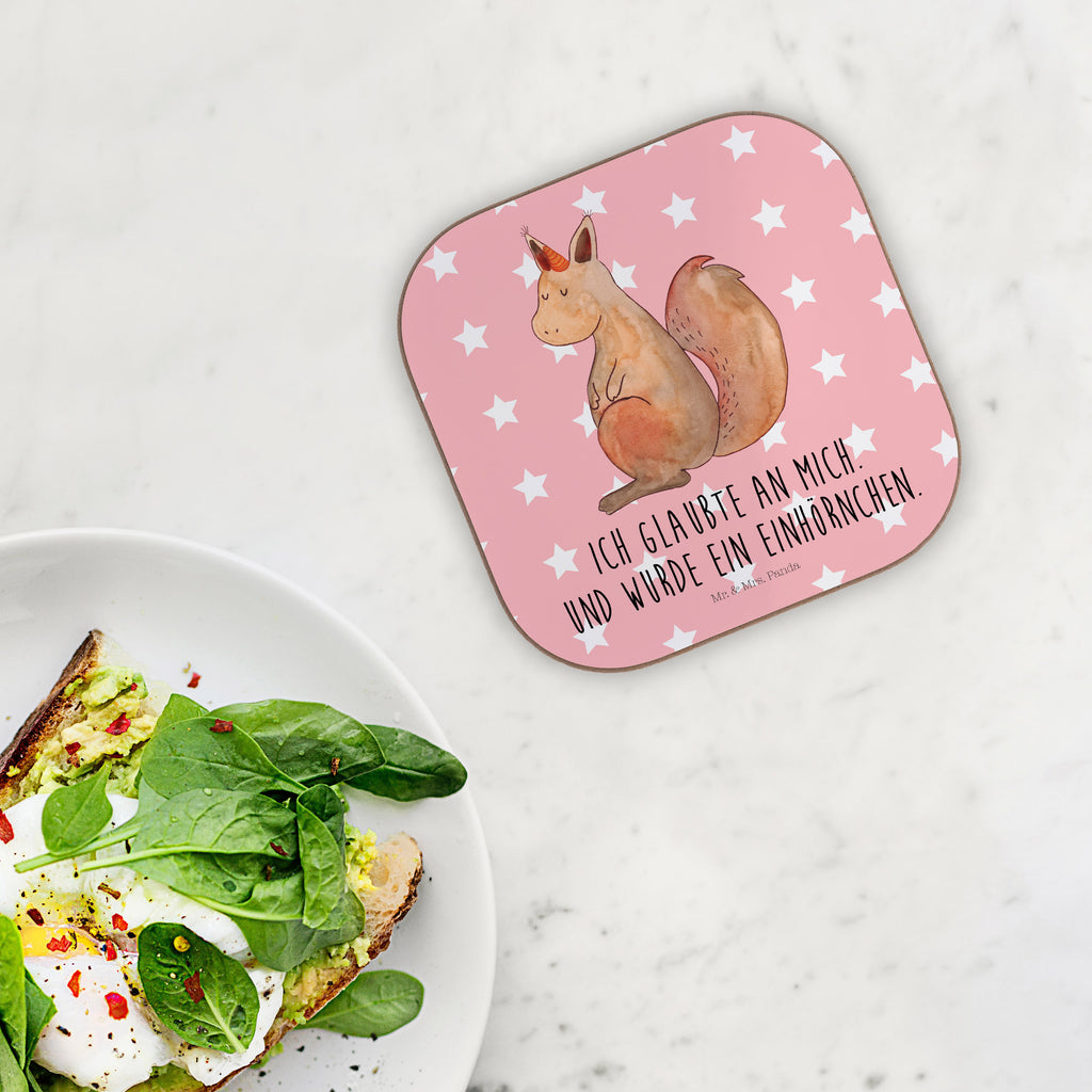 Quadratische Untersetzer Einhörnchen Glaube Bierdeckel, Glasuntersetzer, Untersetzer Gläser, Getränkeuntersetzer, Einhorn, Einhörner, Einhorn Deko, Pegasus, Unicorn, Einhörnchen, Eichhörnchen, Eichhorn
