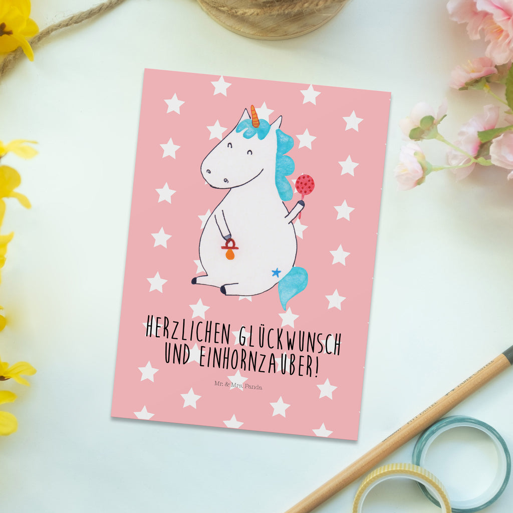 Postkarte Einhorn Baby Geschenkkarte, Grußkarte, Karte, Einladung, Ansichtskarte, Geburtstagskarte, Einladungskarte, Einhorn, Einhörner, Einhorn Deko, Pegasus, Unicorn, Mutter, Geburt, Geburtstag, erstes Kind, Baby, Babyglück, Nachwuchs, Eltern, Party, Kind, Schnuller