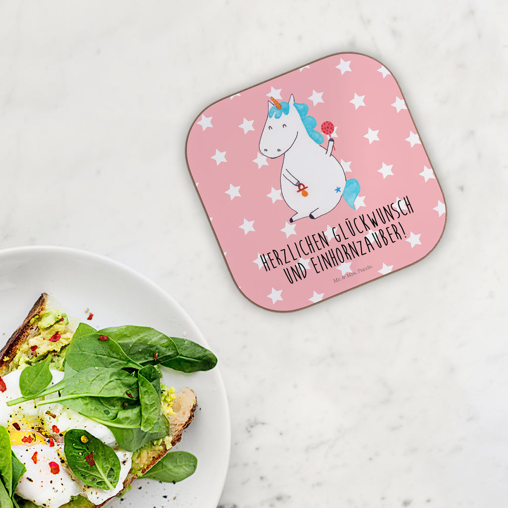 Quadratische Untersetzer Einhorn Baby Bierdeckel, Glasuntersetzer, Untersetzer Gläser, Getränkeuntersetzer, Einhorn, Einhörner, Einhorn Deko, Pegasus, Unicorn, Mutter, Geburt, Geburtstag, erstes Kind, Baby, Babyglück, Nachwuchs, Eltern, Party, Kind, Schnuller