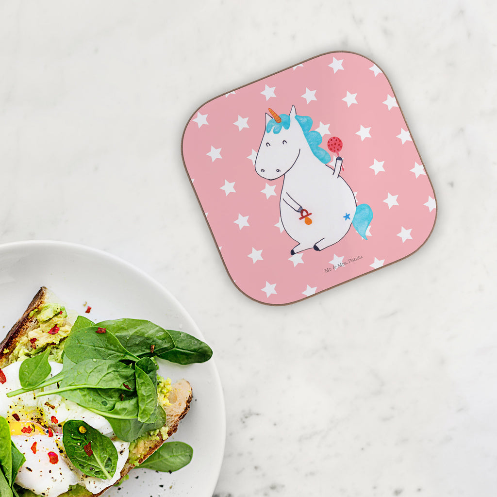 Quadratische Untersetzer Einhorn Baby Bierdeckel, Glasuntersetzer, Untersetzer Gläser, Getränkeuntersetzer, Einhorn, Einhörner, Einhorn Deko, Pegasus, Unicorn, Mutter, Geburt, Geburtstag, erstes Kind, Baby, Babyglück, Nachwuchs, Eltern, Party, Kind, Schnuller