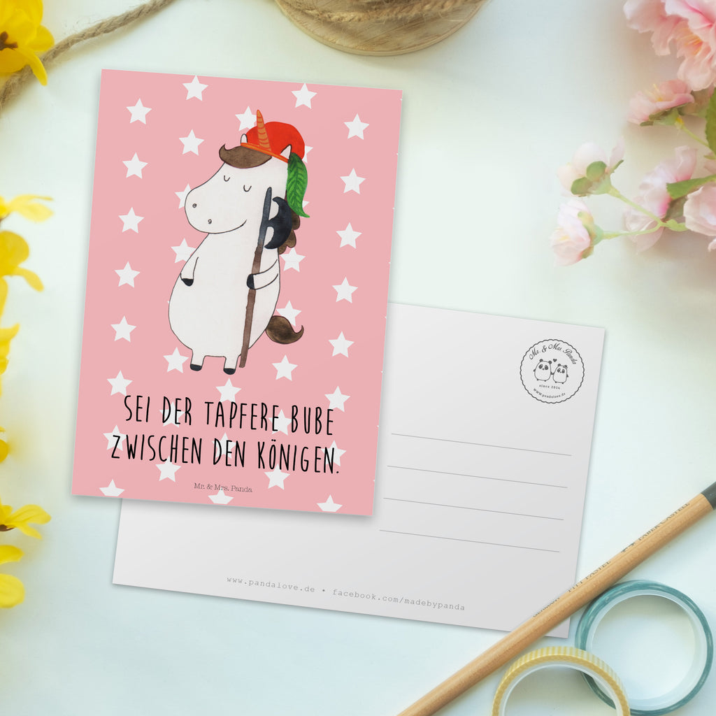 Postkarte Einhorn Bube Geschenkkarte, Grußkarte, Karte, Einladung, Ansichtskarte, Geburtstagskarte, Einladungskarte, Einhorn, Einhörner, Einhorn Deko, Pegasus, Unicorn, Bube, Mittelalter